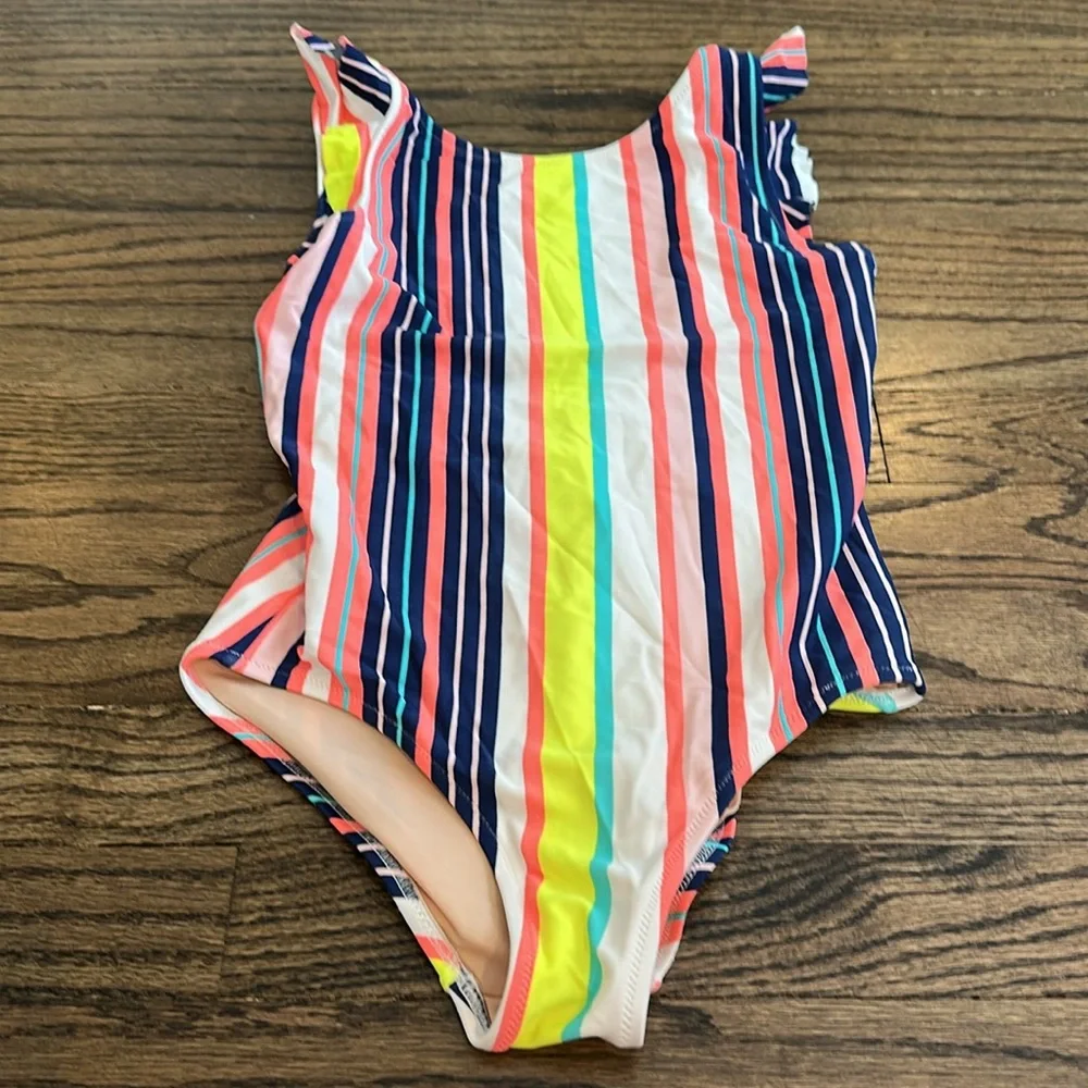 Crewcuts ruffle one piece in pink stripe